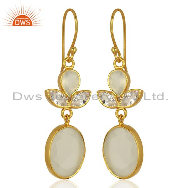 Exporter Designer Gold Plated CZ White Chalcedony Gemstone Fashion Earrings