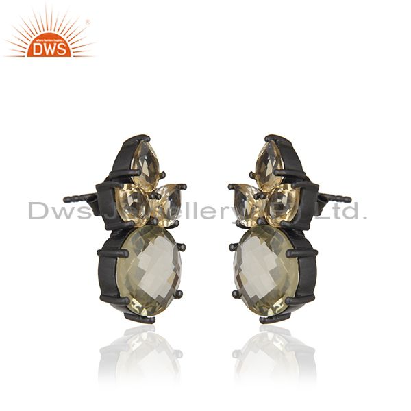 Suppliers Lemon Topaz And Citrine Rhodium Plated Sterling Silver Stud Earrings
