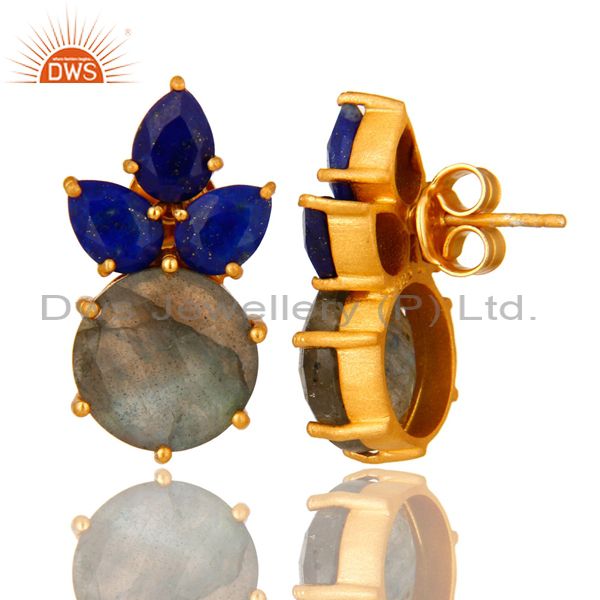 Suppliers 18K Yellow Gold Plated Sterling Silver Lapis Lazuli And Labradorite Stud Earring