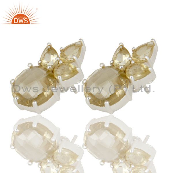 Wholesalers 925 Sterling Silver Lemon Topaz Gemstone Prong Set Post Stud Earrings