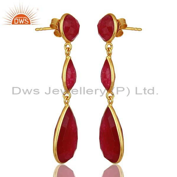 Exporter Red Aventurine Gemstone Gold Plated 925 Silver Dangle Earring Supplier