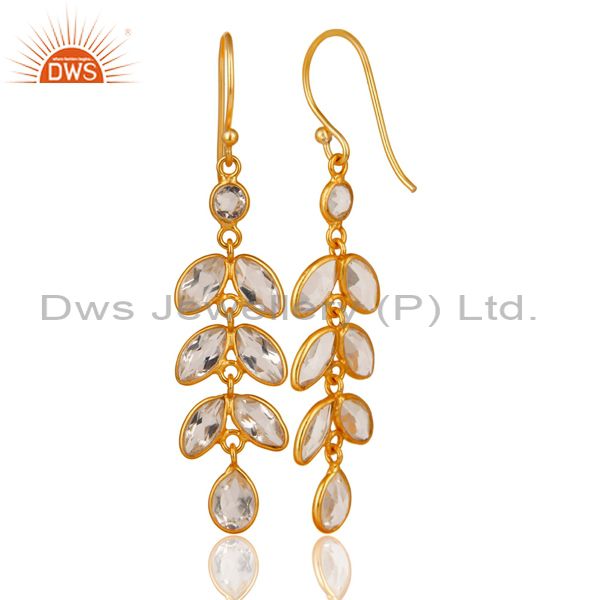 Wholesalers Leaf Desig Gold Plated SIlver Crystal Quartz Gemstone Earrings Jewelry
