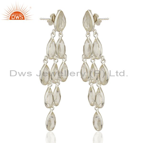 Exporter Clear Crystal Quartz Gemstone 925 Fine Silver Dangle Earrings Jewelry