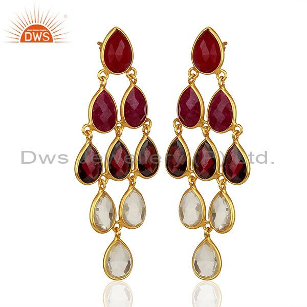 Exporter Garnet Gemstone and Crystal 925 Silver Dangle Earrings Jewelry