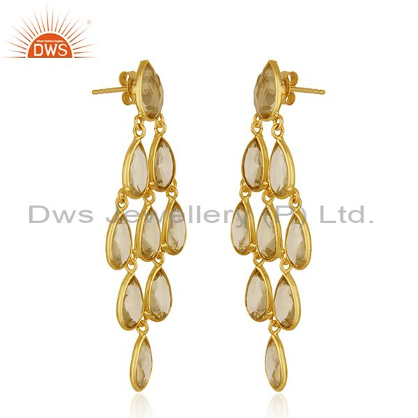 Exporter Handmade Gold Plated 925 Silver Lemon Topaz Gemstone Dangle Earrings Manufacture