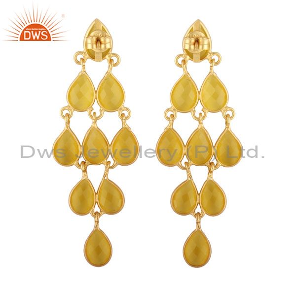 Suppliers 18K Gold Plated Sterling Silver Yellow Moonstone Bridal Chandelier Earrings
