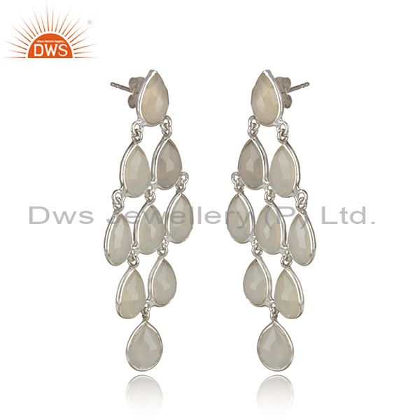 Sterling silver white chalcedony gemstone designer earrings