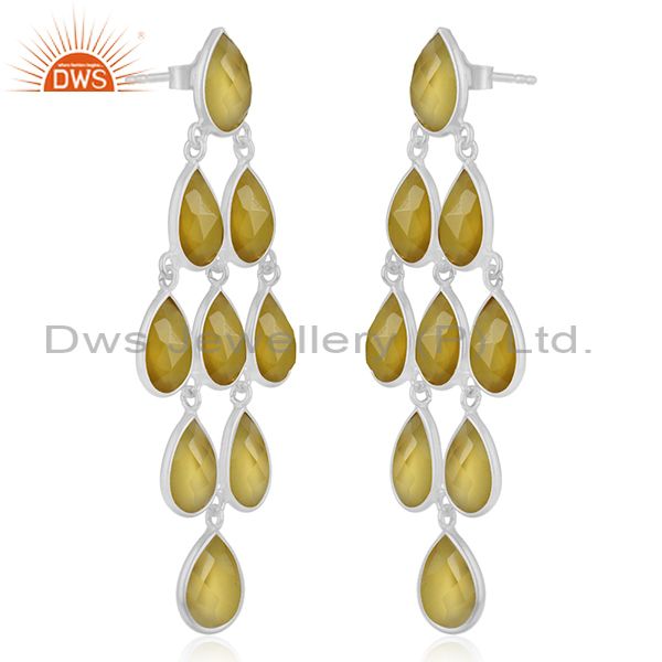 Exporter Yellow Chalcedony Gemstone 925 Fine Silver Earring Manufacturer from India