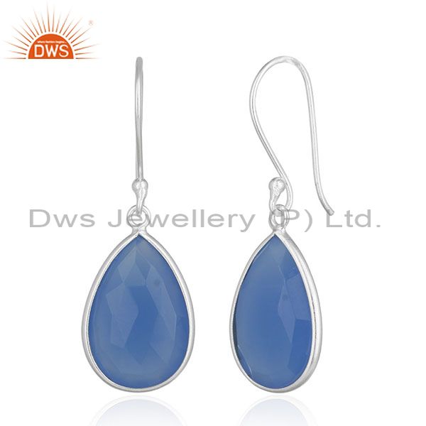 Exporter 925 Silver Blue Gemstone Drop Earrings Silver Jewelry Manufacturer for Designers