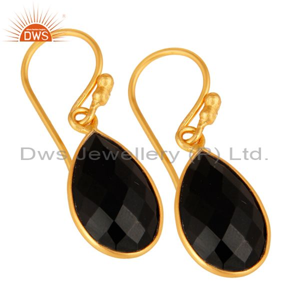 Wholesalers 925 Sterling Silver Faceted Black Onyx Gemstone Pear-Shape Drop Earrings