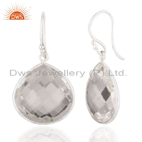 Exporter Handmade Sterling Silver Faceted Crystal Quartz Bezel Set Drop Earrings