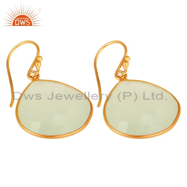 Wholesalers 18K Gold Plated Sterling Silver Bezel-Set Green Chalcedony Faceted Drop Earrings