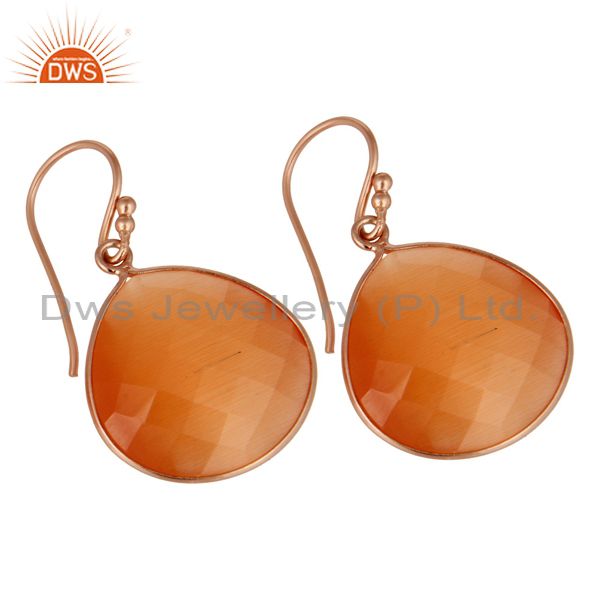 Exporter 14K Rose Gold Plated Sterling Silver Peach Moonstone Bezel Set Drop Earrings