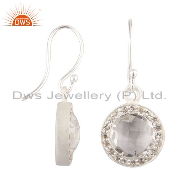 Suppliers 925 Sterling Silver Crystal Quartz And White Topaz Hook Earrings