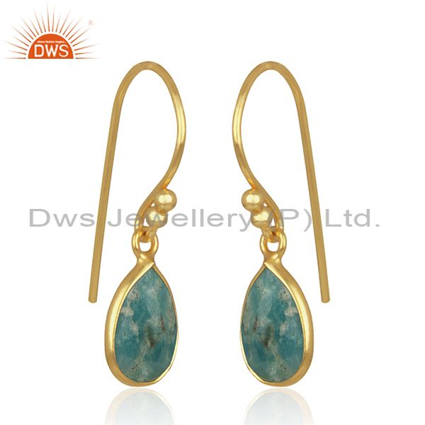 Exporter Amazonite Gemstone 925 Silver 14k Gold Plated Drop Earring Jewelry Wholesale