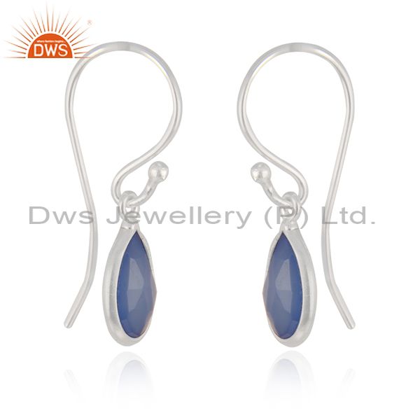 Exporter Handmade Fine Sterling Silver Blue Gemstone Drop Earrings Manufacturer