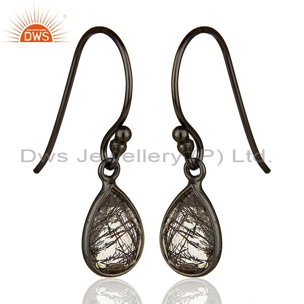Exporter Handmade 925 Silver Black Rutile Gemstone Girls Drop Earrings Jewelry