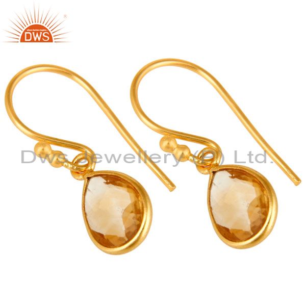 Wholesalers 18K Yellow Gold Plated Sterling Silver Citrine Bezel Set Teardrop Earrings