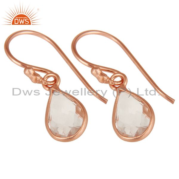 Wholesalers 18K Rose Gold Plated Sterling Silver Crystal Quartz Gemstone Bezel Drop Earrings