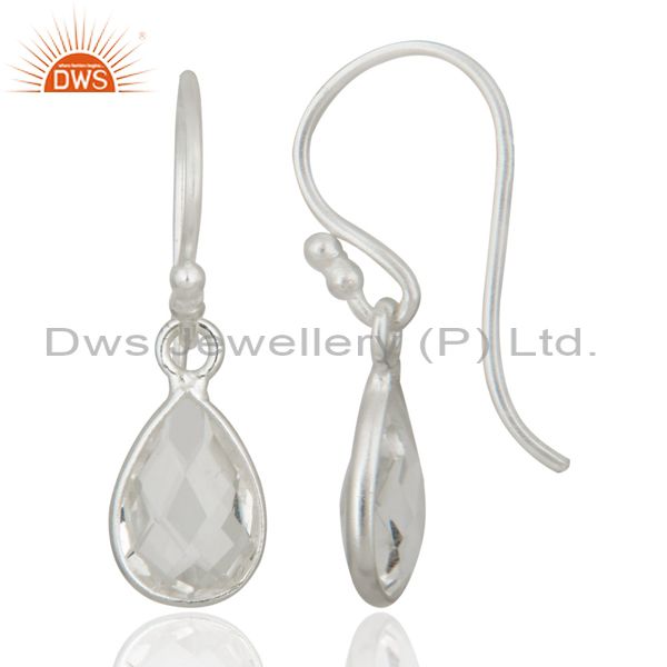 Suppliers 925 Sterling Silver Faceted Crystal Quartz Bezel Set Teardrop Earrings For Women