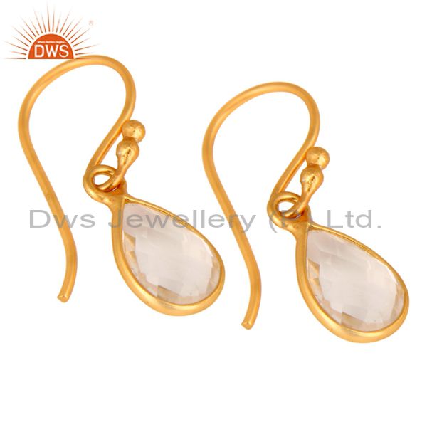 Wholesalers 18K Yellow Gold Plated Sterling Silver Crystal Quartz Bezel Set Teardrop Earring