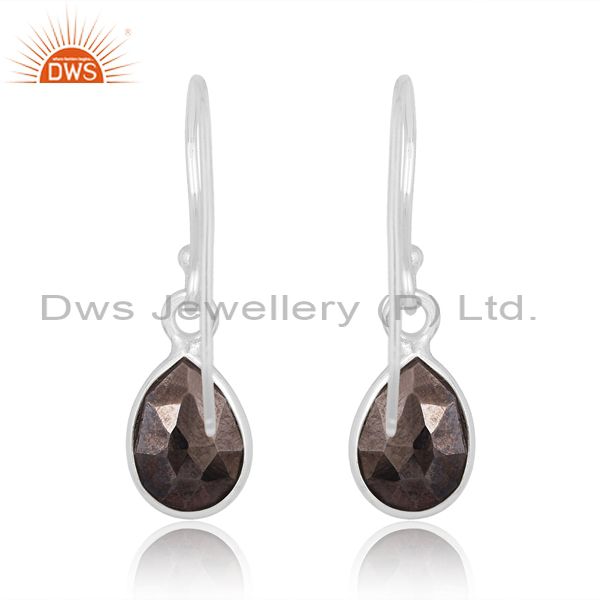 Exporter Hematite Gemstone 925 Silver Tiny Drop Earrings Jewelry Manufacturer