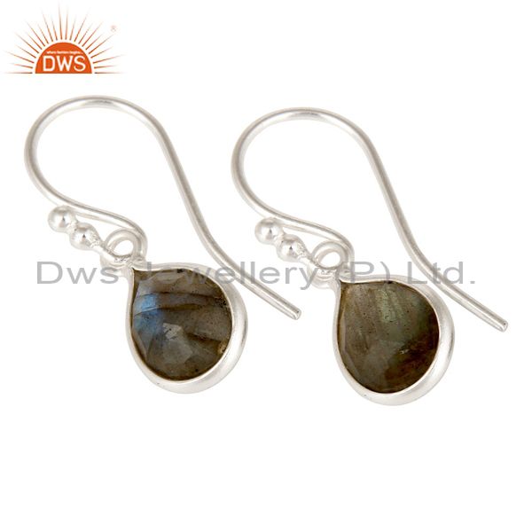 Wholesalers 925 Sterling Silver Faceted Labradorite Bezel Set Teardrop Earrings