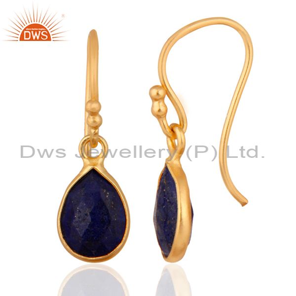 Wholesalers Natural Lapis Lazuli Gemstone 925 Sterling Silver Earrings With 24k Gold Plated