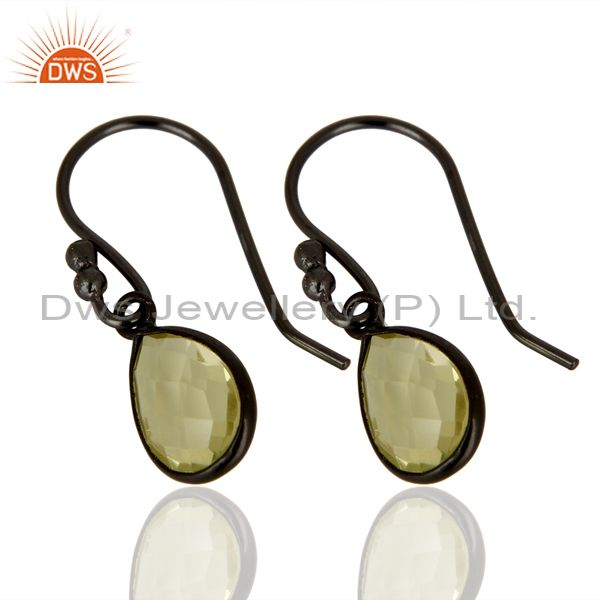 Exporter Oxidized Sterling Silver Faceted Lemon Topaz Bezel Set Teardrop Earrings
