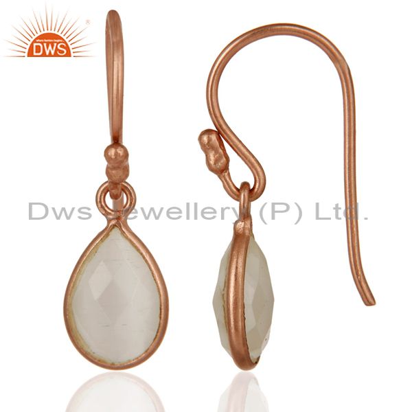 Suppliers 18K Rose Gold Plated Sterling Silver Faceted White Moonstone Bezel Drop Earrings