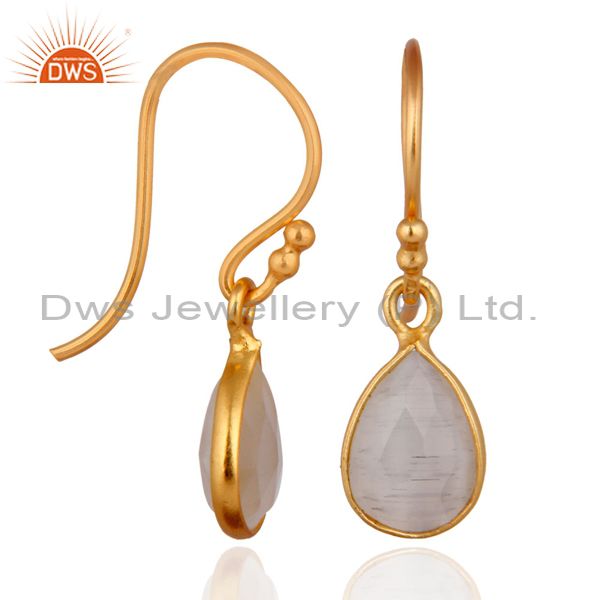 Wholesalers 925 Sterling Silver Rainbow Moonstone Dangle Earrings With 24k Gold Plated
