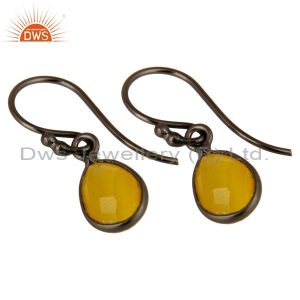 Wholesalers Oxidized Sterling Silver Faceted Yellow Moonstone Bezel Set Teardrop Earrings