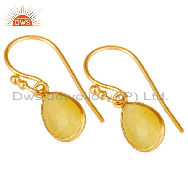 Wholesalers 22K Gold Plated Sterling Silver Yellow Moonstone Bezel Set Teardrop Earrings