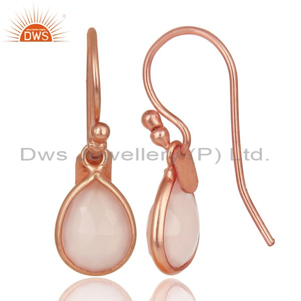 Suppliers 14K Rose Gold Plated Sterling Silver Rose Chalcedony Bezel Set Drop Earrings