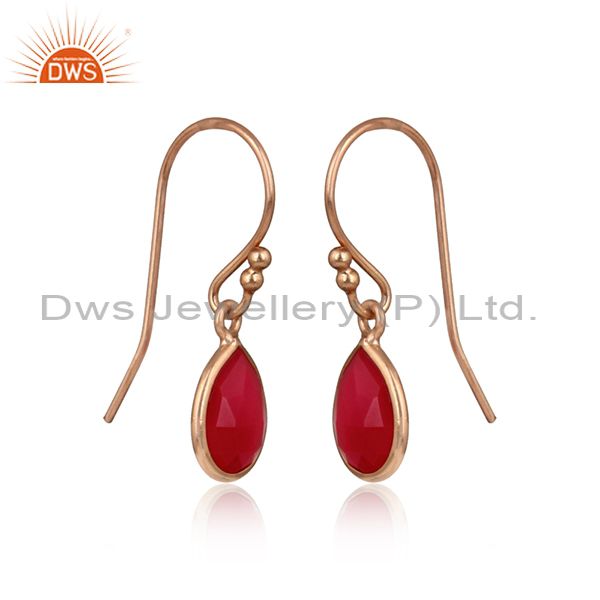 Rose gold plated 925 silver pink chalcedony gemstone earring