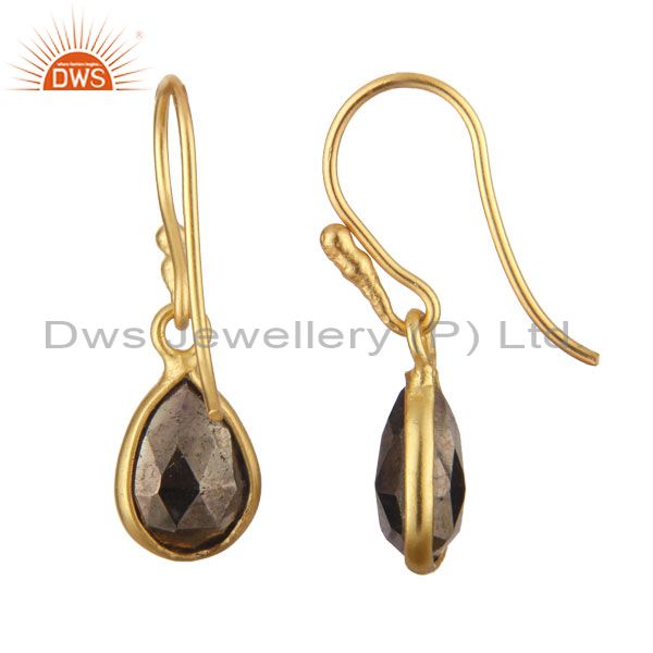 Suppliers Oxidized Sterling Silver Faceted Golden Pyrite Bezel Set Teardrop Earrings