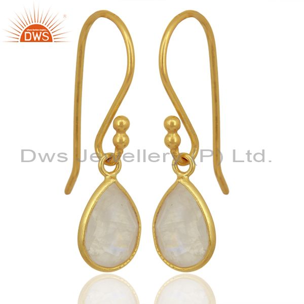 Exporter Rainbow Moonstone Gold Plated Handmade 925 Silver Drop Earring Jewelry