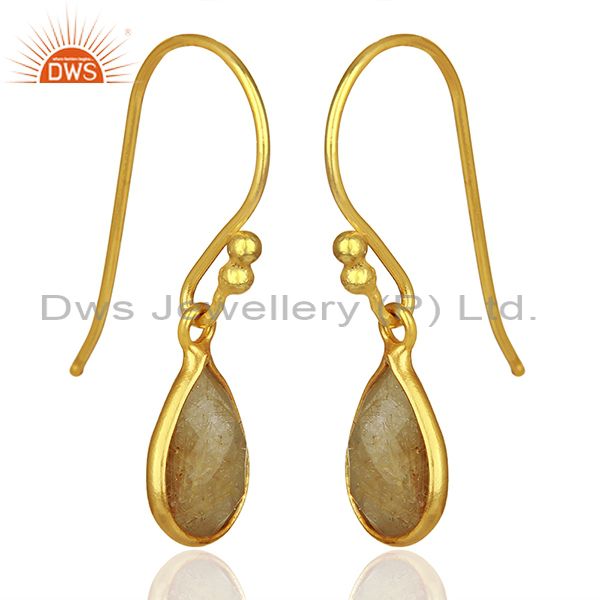 Exporter Golden Rutile Gemstone Gold Plated 925 Silver Drop Earrings Jewelry