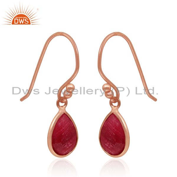 Exporter Rose Gold Plated 925 Silver Ruby Corundum Gemstone Drop Earrings Manufacturers