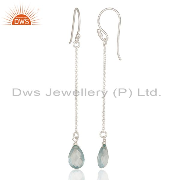 Suppliers 925 Sterling Silver Blue Topaz Briolette Long Drop Hook Earrings