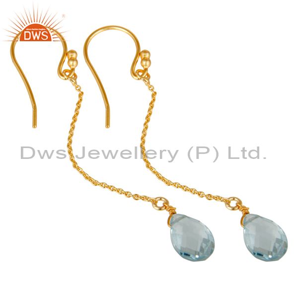 Wholesalers 925 Sterling Silver Blue Topaz Briolette Link Chain Dangle Earrings