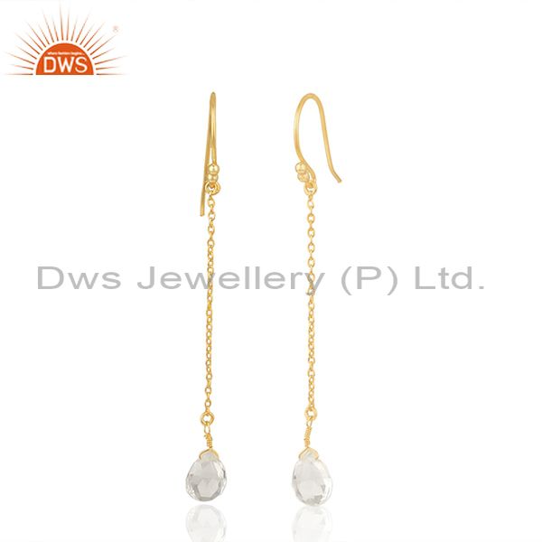 Exporter Crystal Quartz 92.5 Sterling Silver Gold Plated Chain Earring Supplier