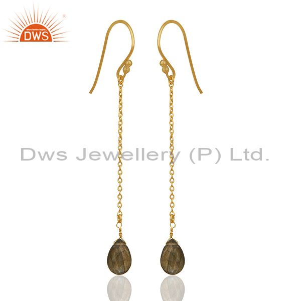Exporter 18K Rose Gold Plated Sterling Silver Labradorite Drop Long Chain Earrings