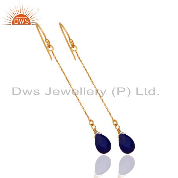 Exporter 18K Yellow Gold Plated Sterling Silver Lapis Lazuli Briolette Chain Earrings