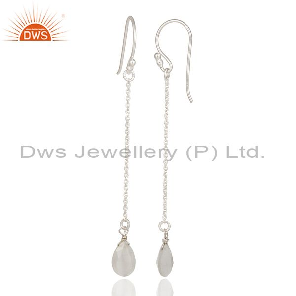 Wholesalers Solid Sterling Silver White Moonstone Chain Drop Earrings