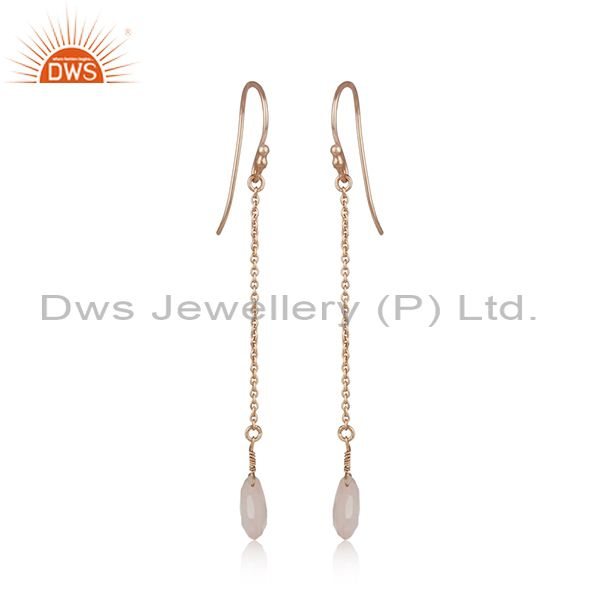 Exporter 18K Rose Gold Plated Sterling Silver Rose Chalcedony Link Chain Dangle Earrings