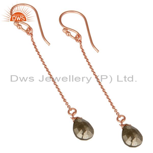 Wholesalers 18K Rose Gold Plated Sterling Silver Golden Pyrite Briolette Dangle Earrings