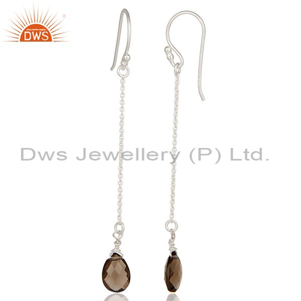 Suppliers 925 Sterling Silver Smoky Quartz Gemstone Briolette Chain Dangle Earrings