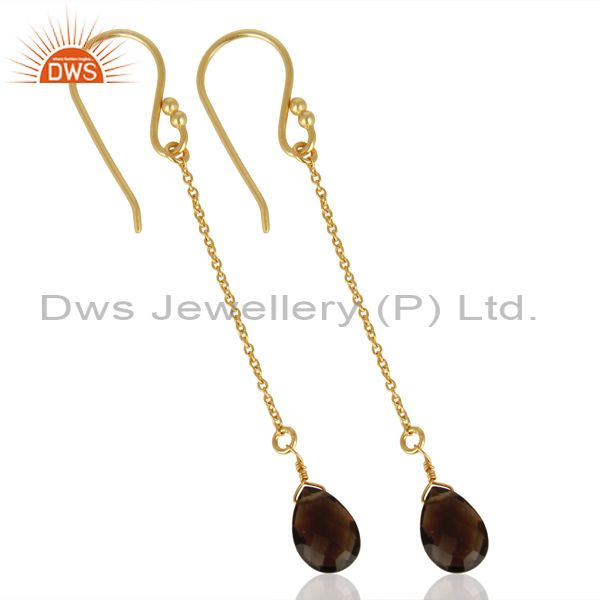 Wholesalers Smoky Topaz Simple Chain Gold Plated Wholesale Earring Jewelry