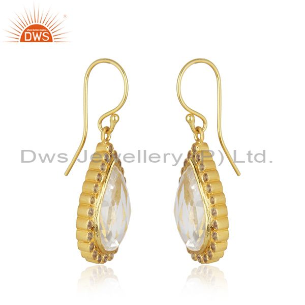Exporter 18K Yellow Gold Plated Sterling Silver White Topaz & Crystal Quartz Drop Earring
